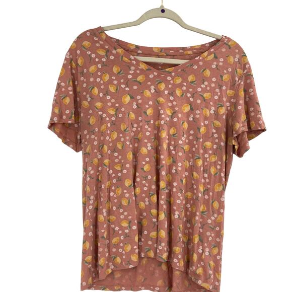 Dip Tops - DIP Lemon Floral Peach Mauve Short Sleeve Tee Women’s XL Fitted Soft
